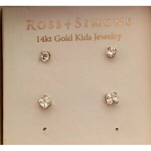 14K CZ Earrings 2 Pairs Pierced for child Screw On Backs
